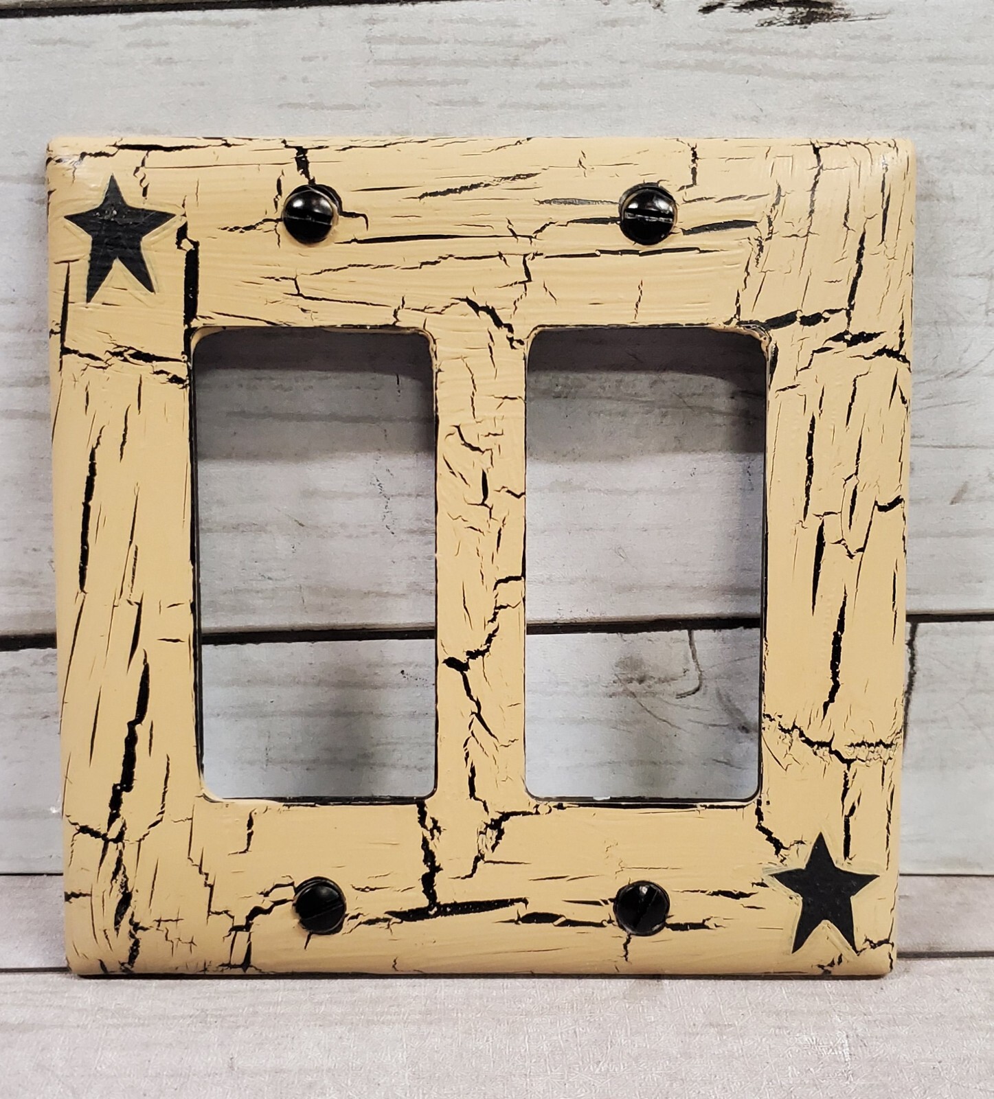 Crackle Painted Coffee Brown with Cream Star Wall Plates, Switch, GFI, Outlet