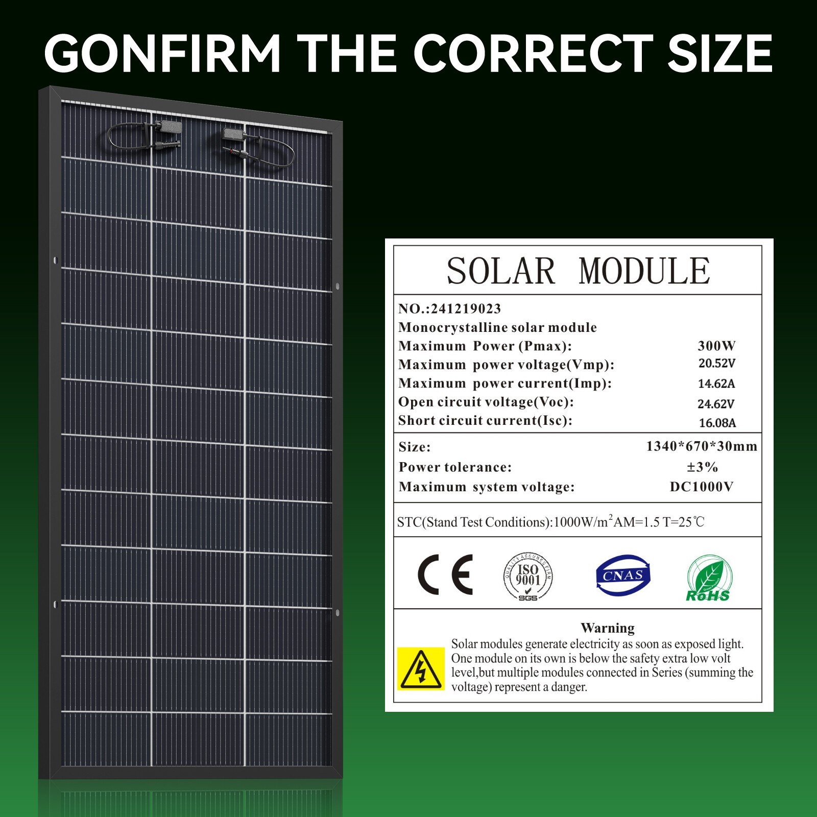 300W (600W) Bifacial N-Type Solar Panel Mono 12/24V Charging Camping Off-Grid RV
