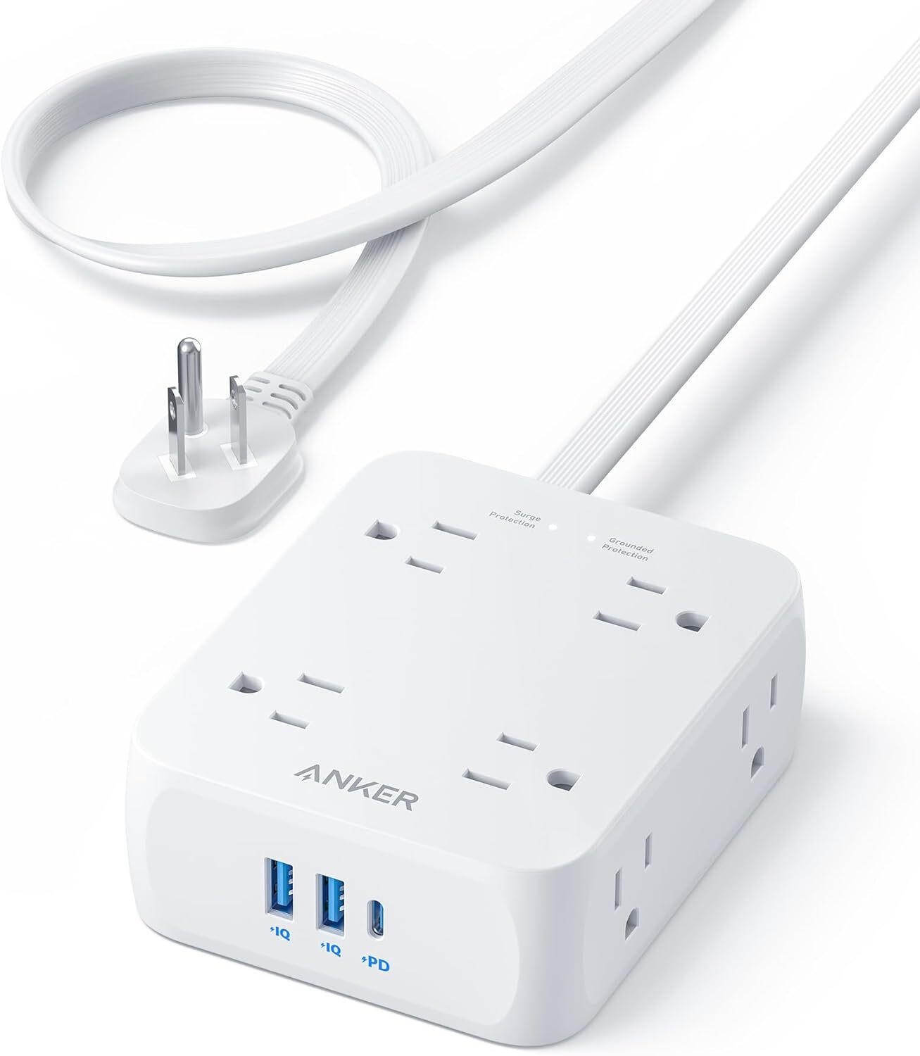 Anker 8-Outlets Power Strip 2000J Surge Protector 2 USB-A Port 20W USB-C Charge