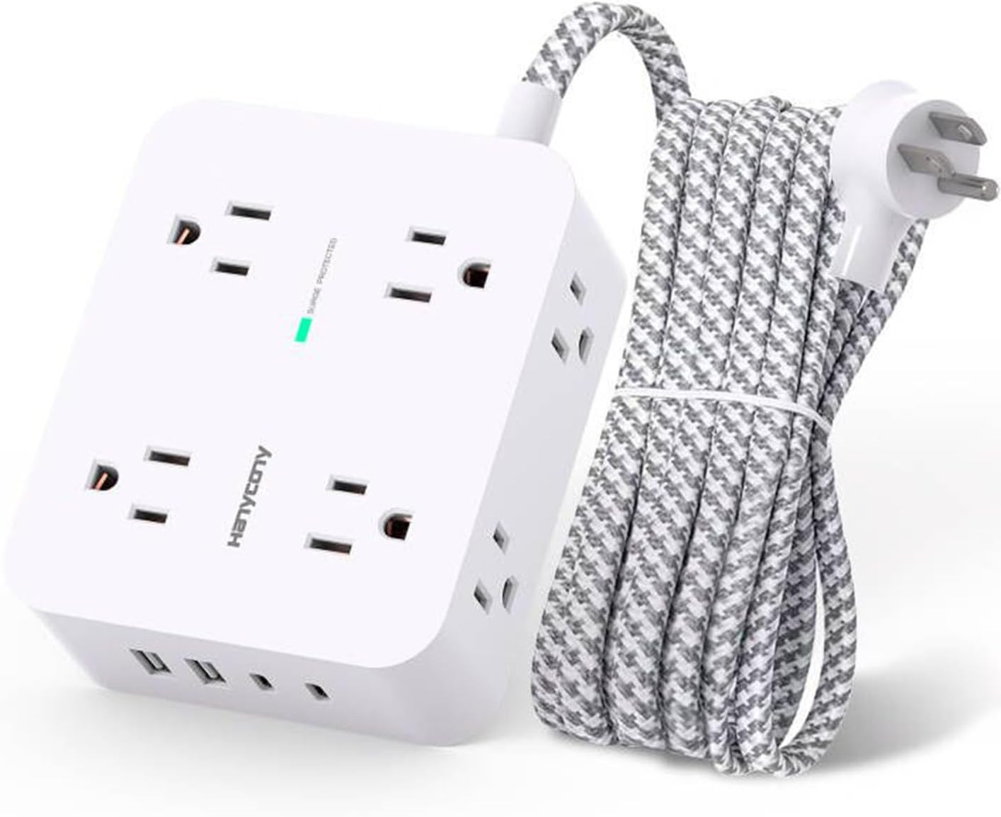 HANYCONY Surge Protector Power Strip, 1080J, 5 Ft Braided Extension Cord | 8
