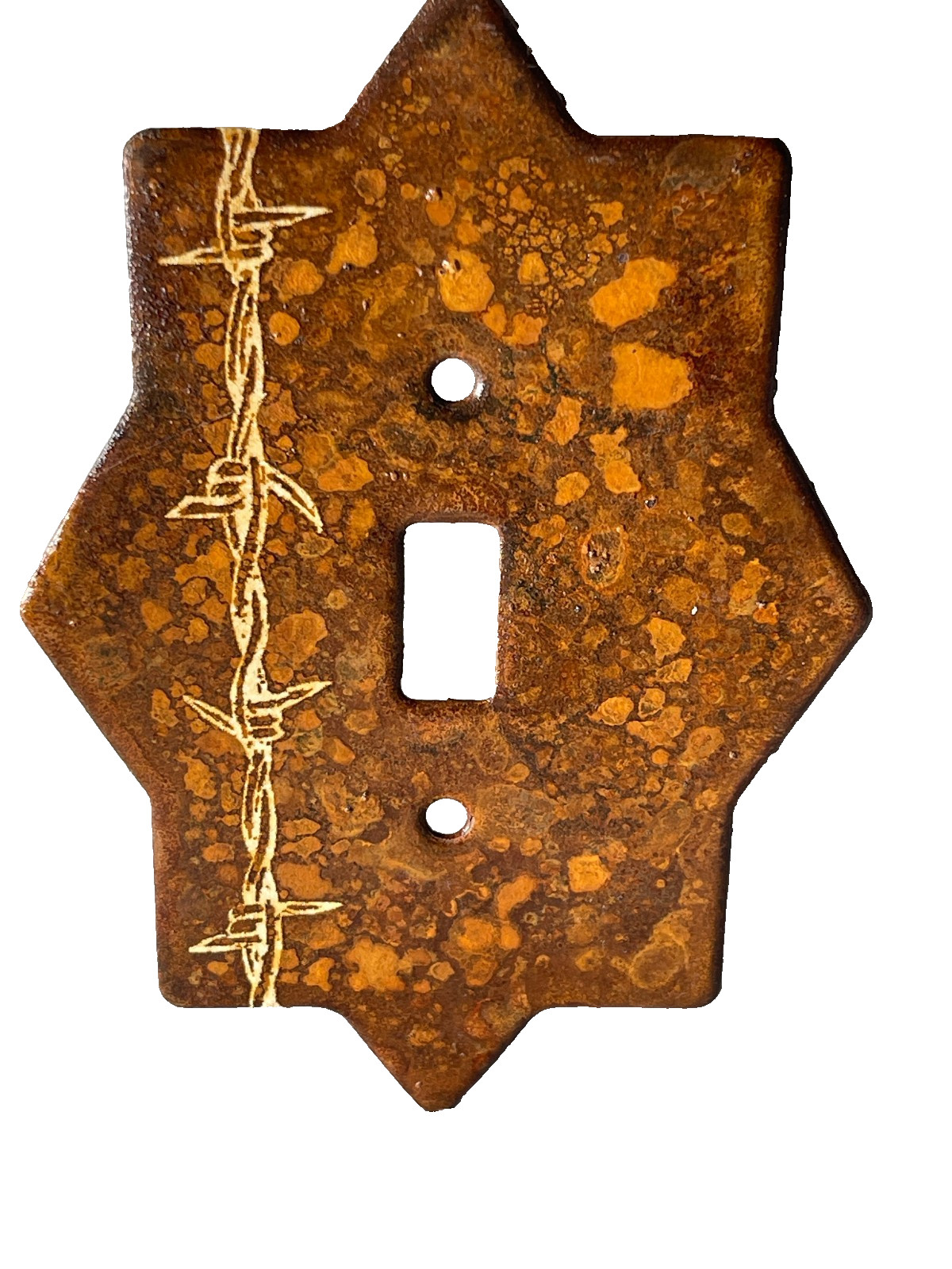 Western Light Switch Plate Cover 6 x 4.25 in Barbwire Single Rust Brown No Screw