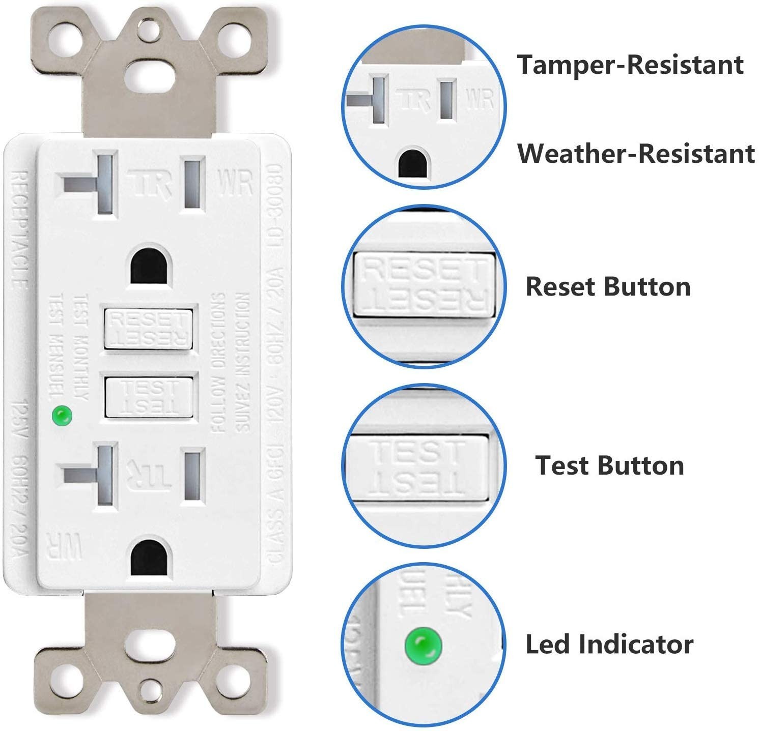 12Pack 20A GFCI Safe Lock TR Receptacle Outlet with Wall Plate LED Indicator ETL