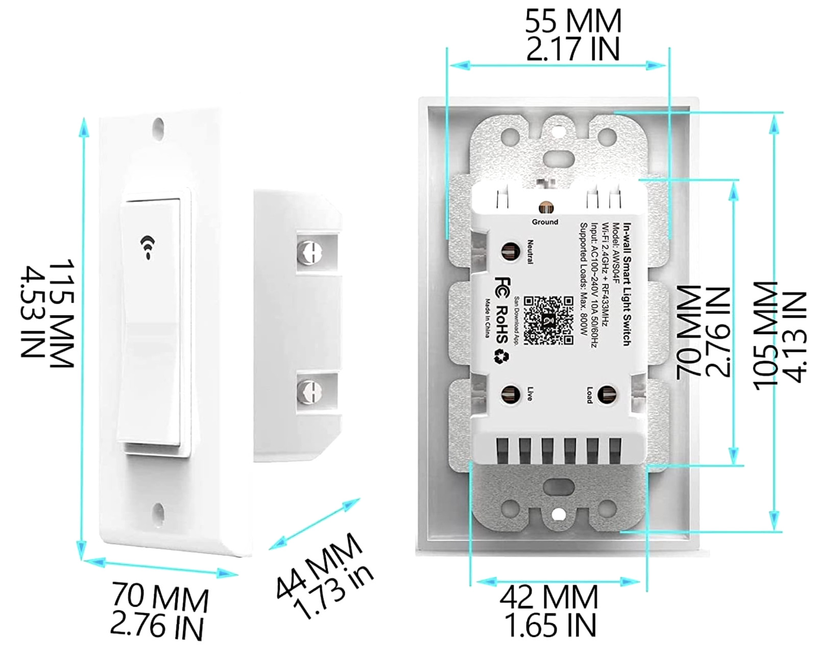 Smart WIFI In-Wall Switch For Alexa Google Home APP No Remote Control&Schedule