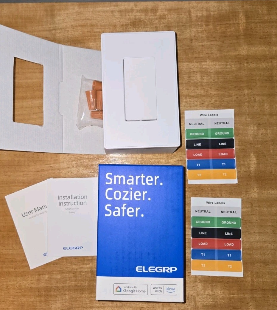 ELEGRP SPN30 3-Way Wi-Fi Smart Light Switch App Control Alexa/Google White 10pk