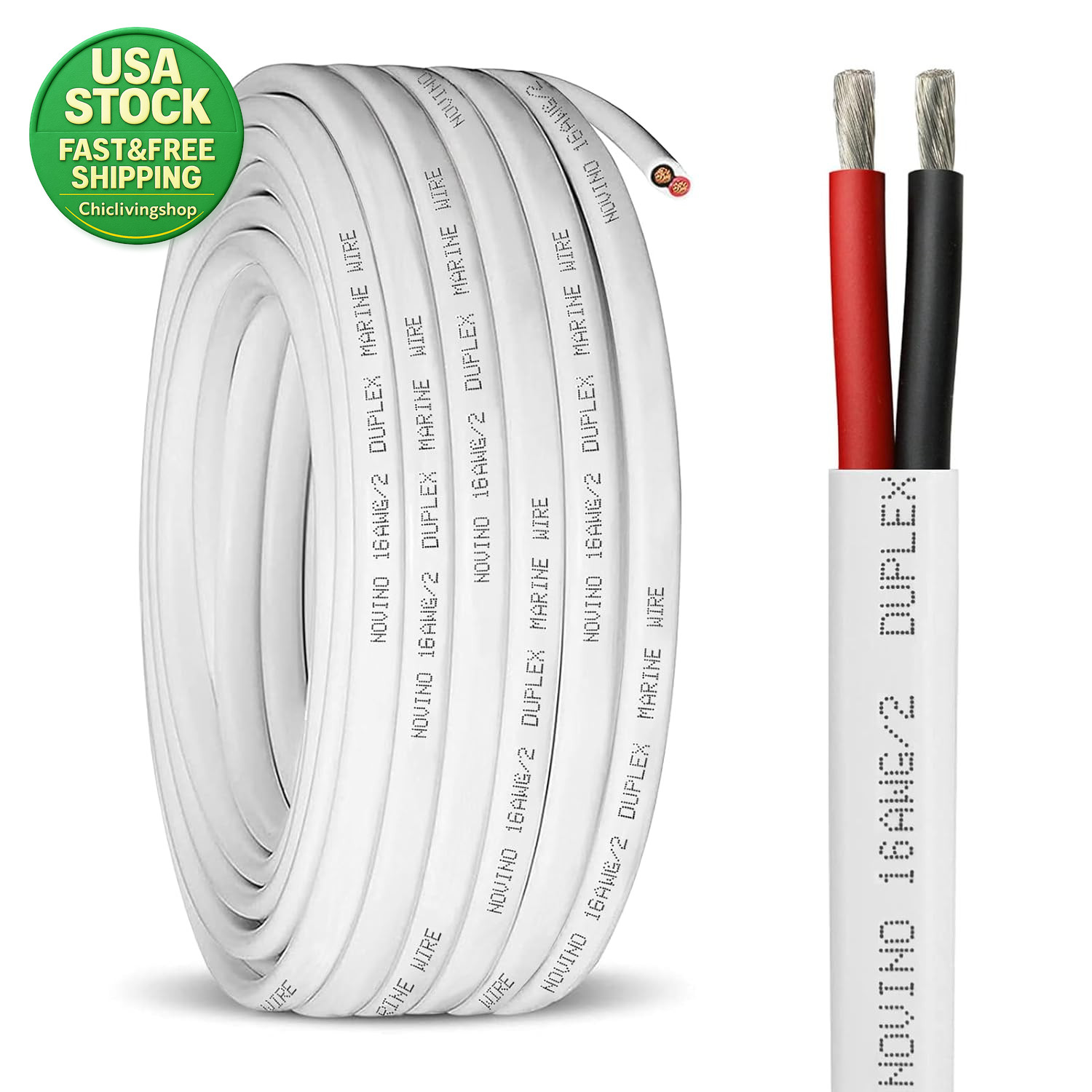 16 Gauge Marine Wire 50Ft 16 AWG Tinned Copper Duplex Electrical Cable