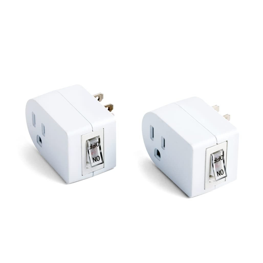 Uninex PS27 Grounded Outlet On/Off Power Switch with Amber 2pack, White