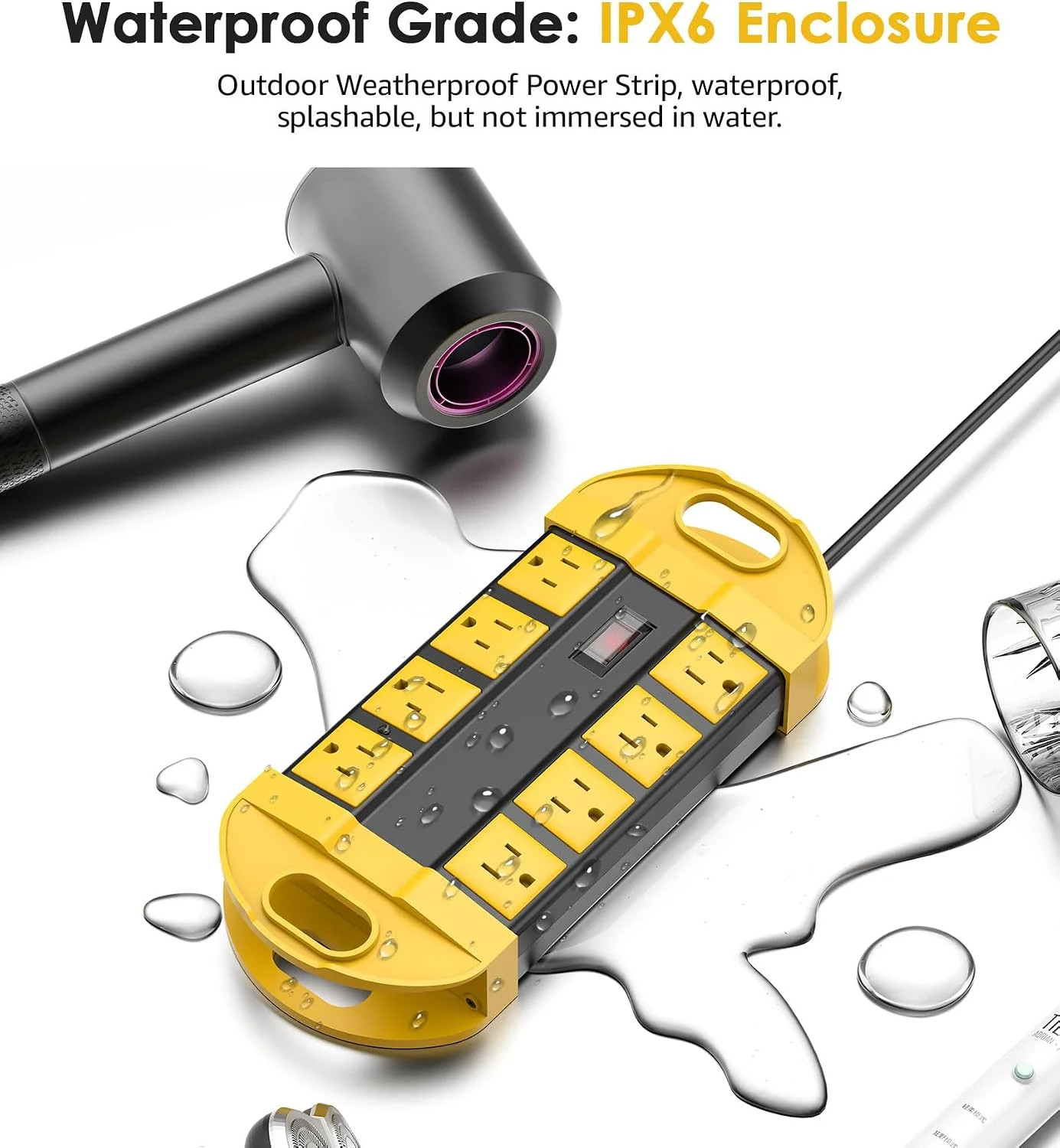 CCCEI GFCI Outdoor Power Strip Weatherproof with 8 AC, Waterproof Extension Cord