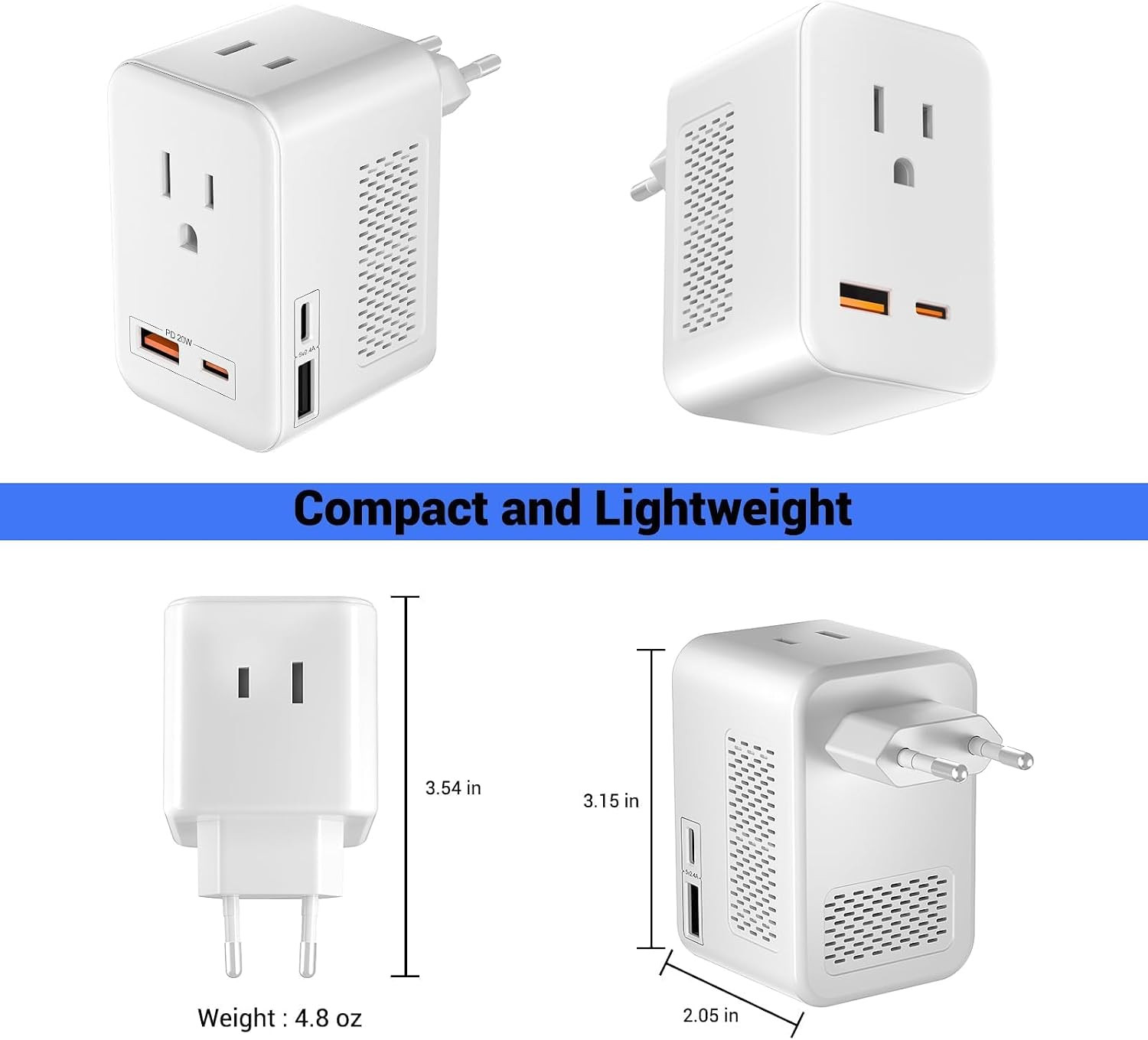 220V to 110V Voltage Conversion Plug Adapter for Traveling from USA to Europe wi