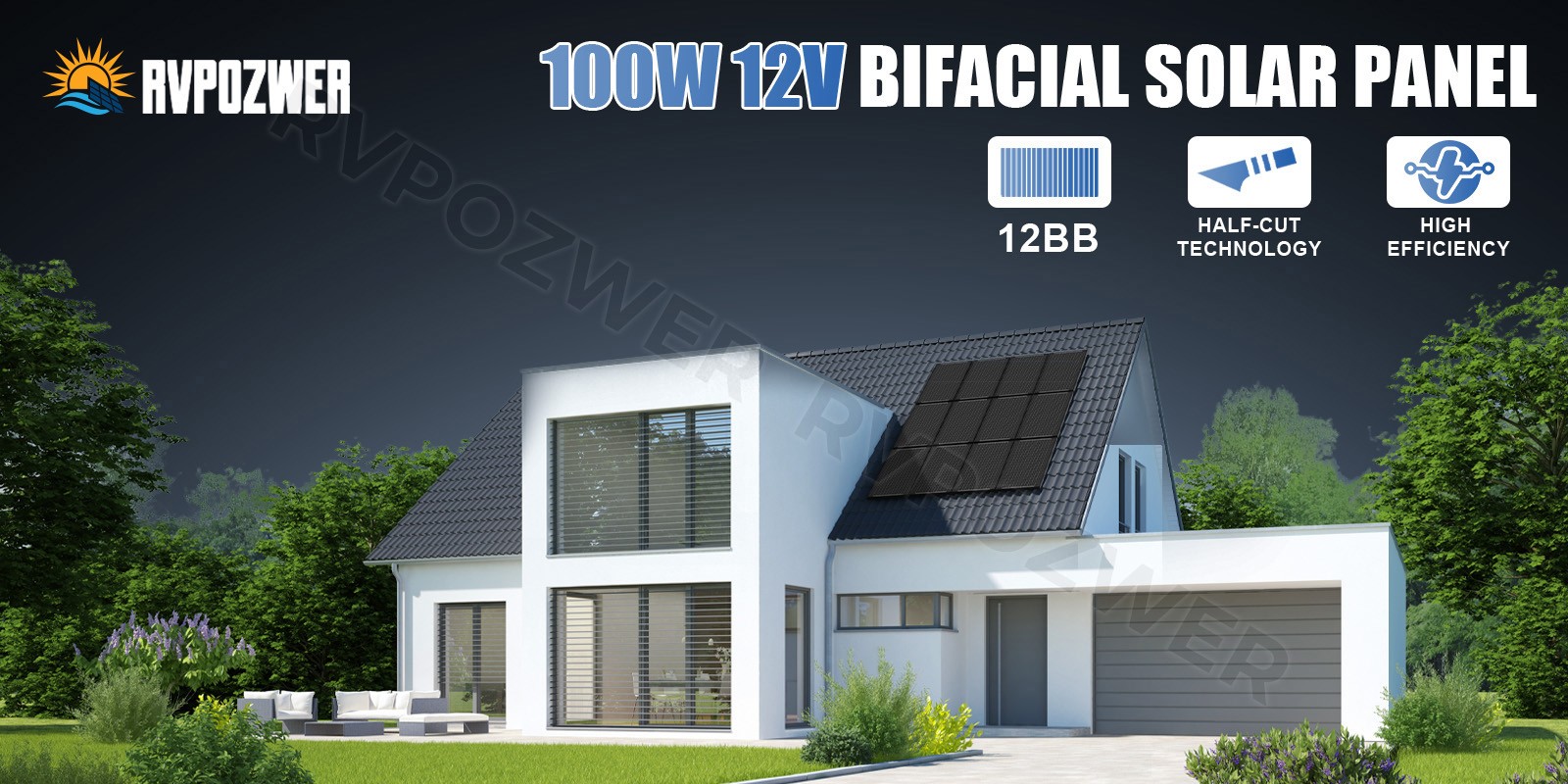100W Bifacial Solar Panels 12V Mono 18BB High-Efficiency PV for Home/RV/Off-Grid