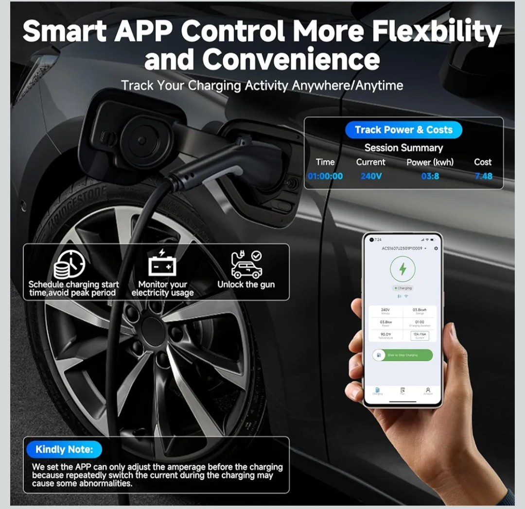 Engerbison Level 1&2 Portable EV Charger (WiFi) with App Control, 8-16Amp…