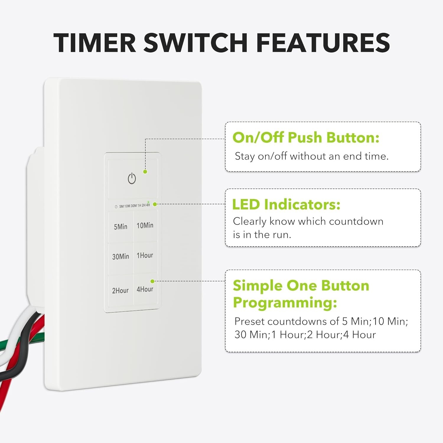 BN-LINK Countdown Timer Switch for Exhaust Fan, Bathroom Fan Light Switch Timer