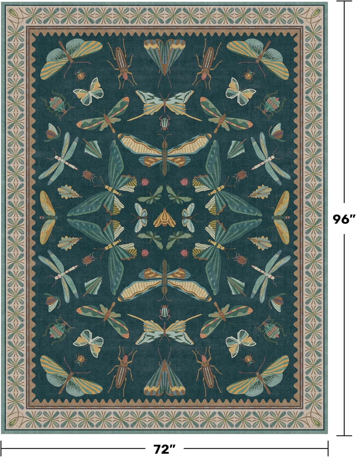Vintage Teal Area Rugs for Living Room 6×8 – Floral & Butterfly Pattern Dining