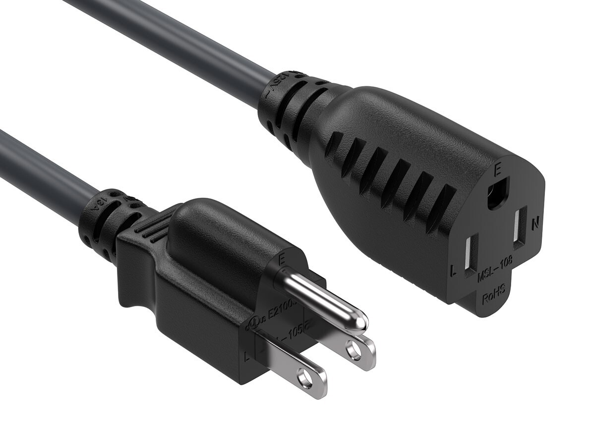 2ft NEMA 5-15P to 5-15R Heavy Duty Power Extension Cord, 16AWG SJT 13A/125V, …