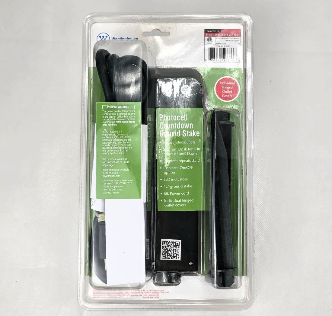 Westinghouse Photocell Countdown Ground Stake T26113 3-Outlet Timer Dusk Dawn