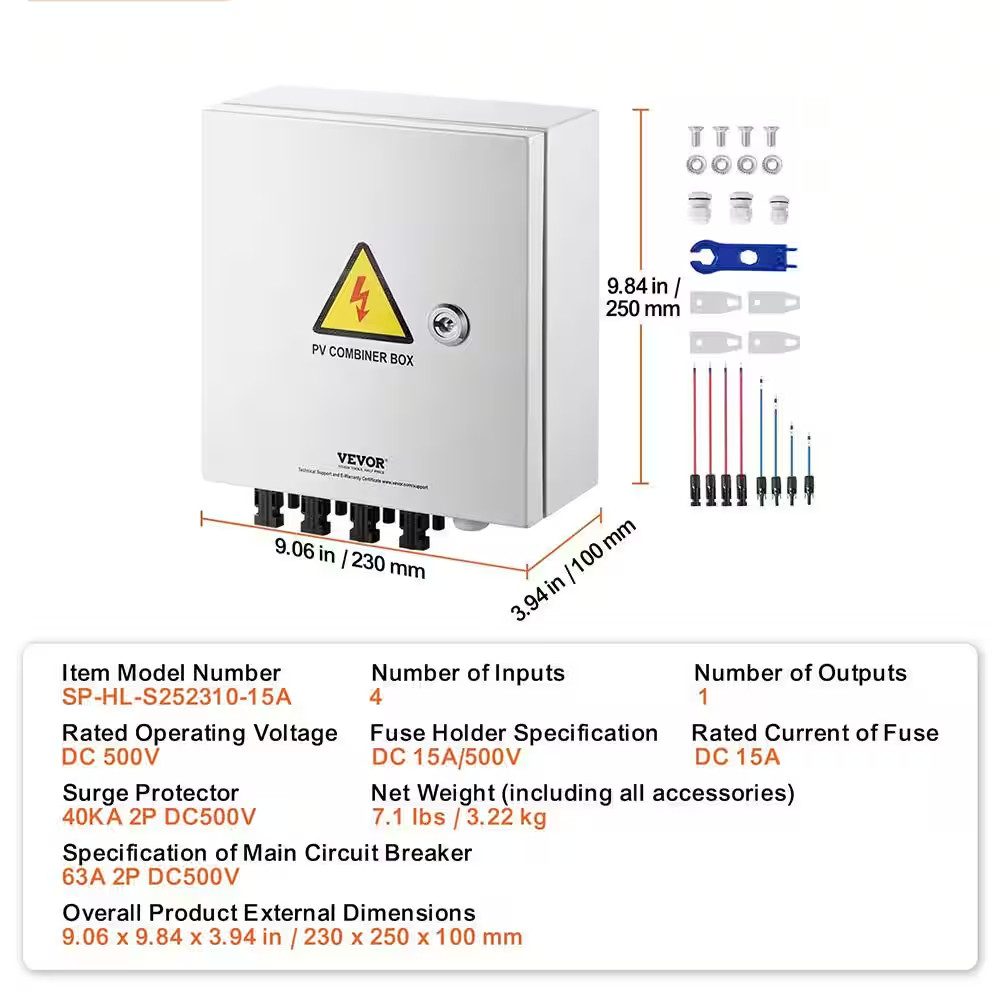 4 String 15 Amp Solar PV Combiner Box Steel Case Wih IP65 Weather Protection for