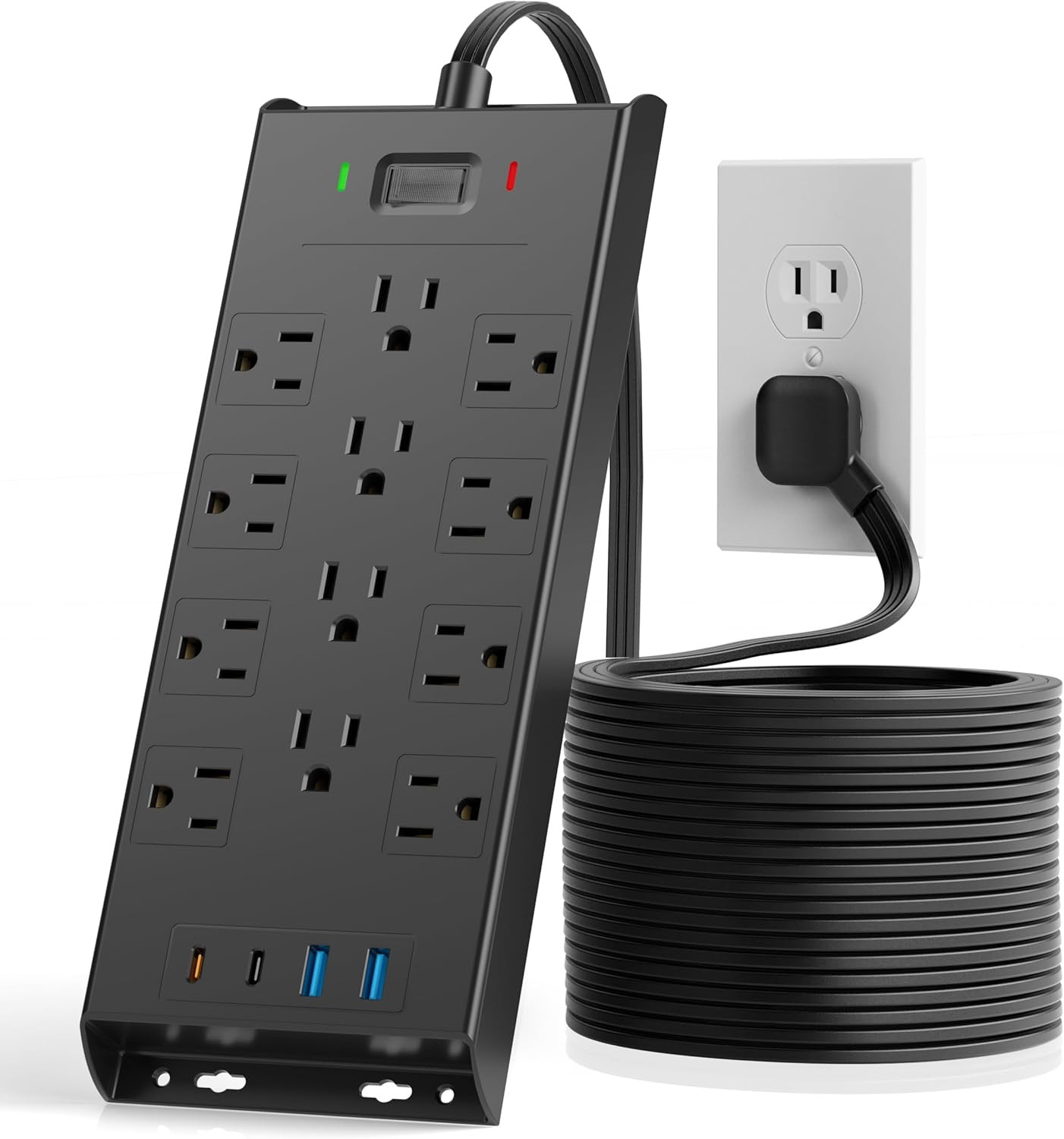 Surge Protector Power Strip 4800J, 15Ft Long Extension Cord Flat Plug, 12 Outle