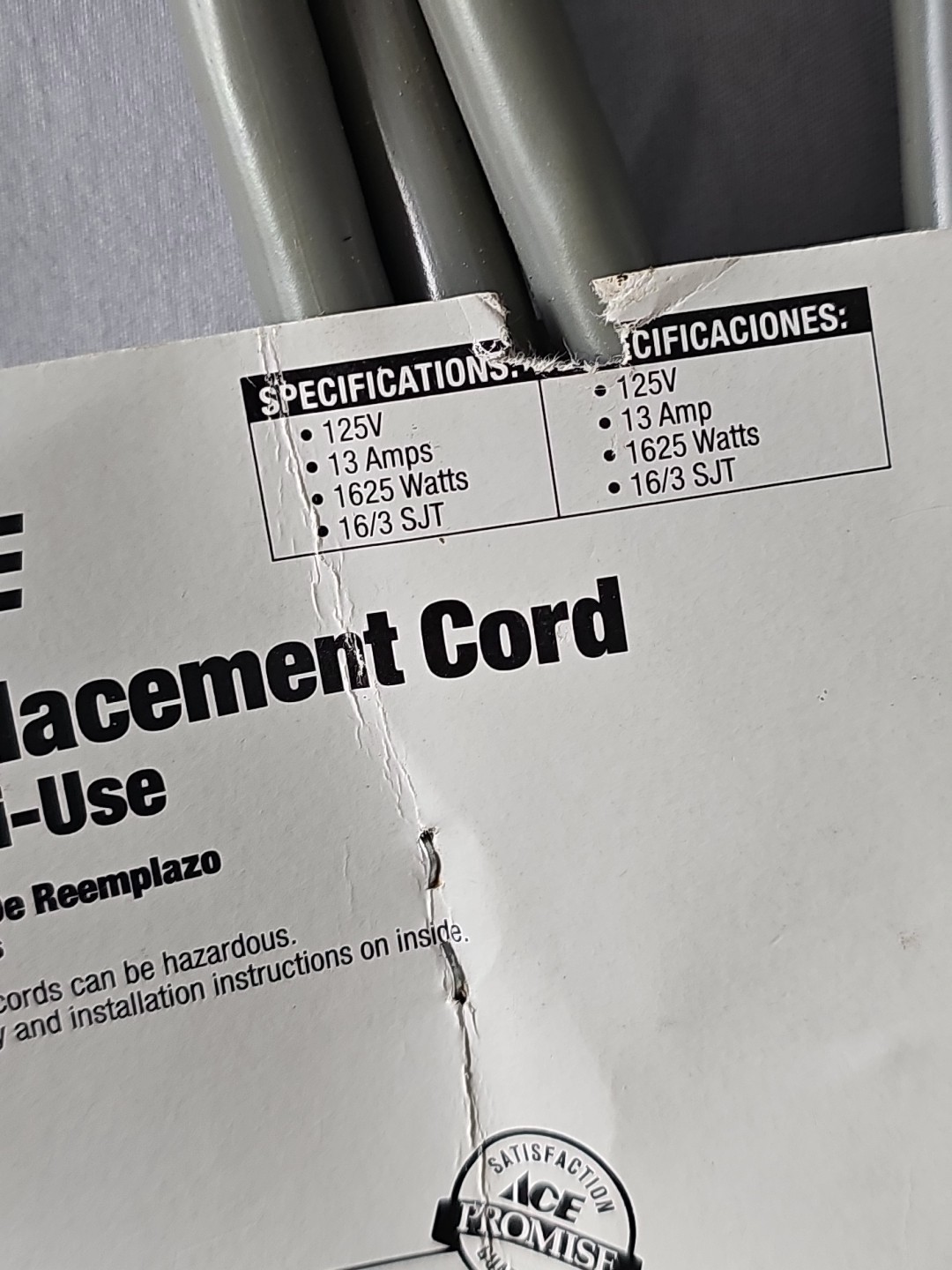 ACE HARDWARE GENERAL PURPOSE REPLACEMENT CORD 16/3 6 FT. BRAND NEW