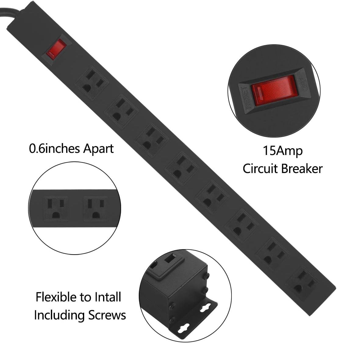 4Pack Metal 8 Outlet Mountable Power Strip, Wall Mount Outlet Heavy Duty, Wid…