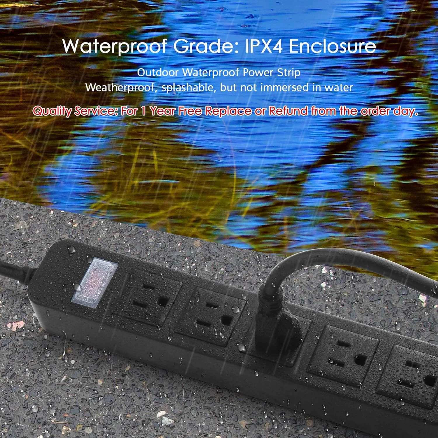 Outdoor Power Strip Waterproof with 5 Outlets, Garden Weatherproof Surge Protect