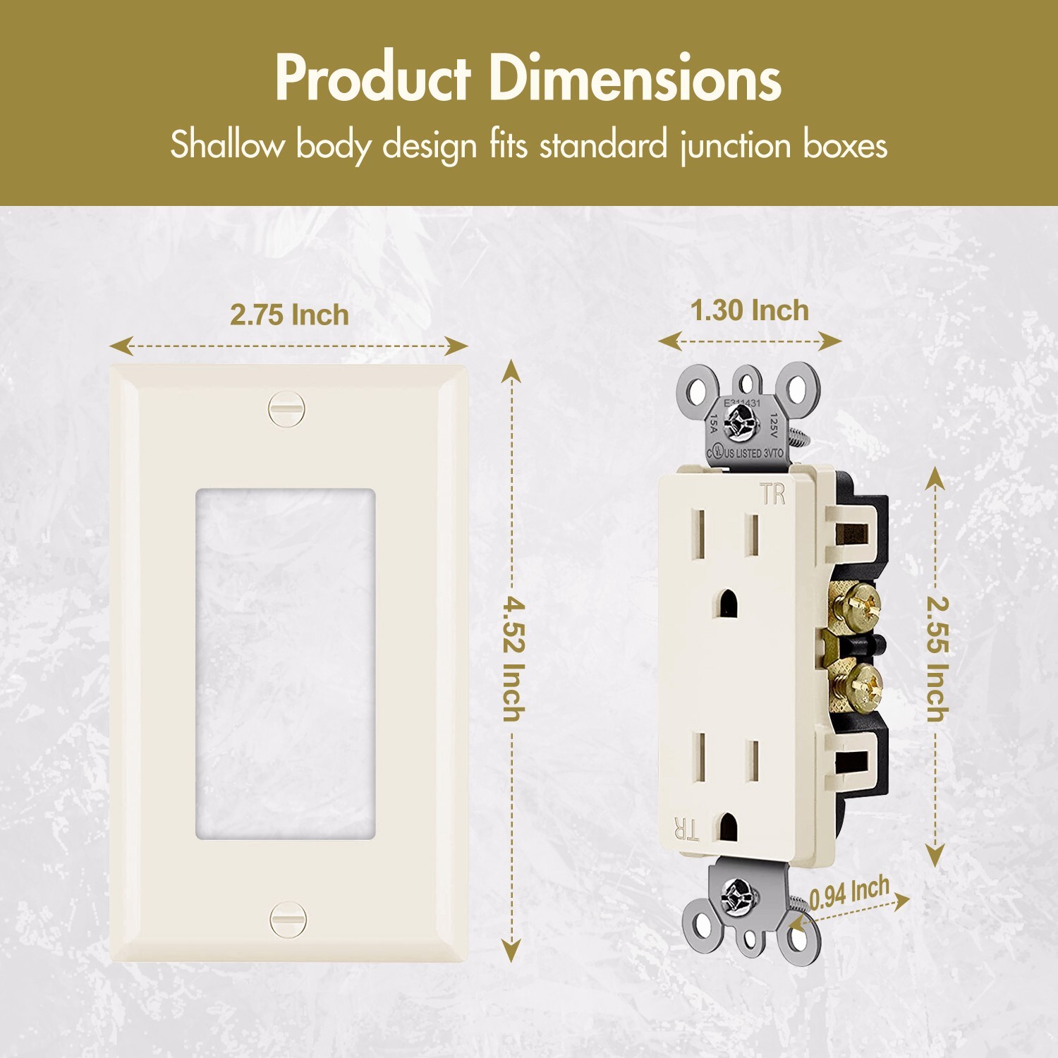 50 Pack MICMI Outlet Socket, Decora Duplex Receptacle 15 Amp, Tamper Resistant