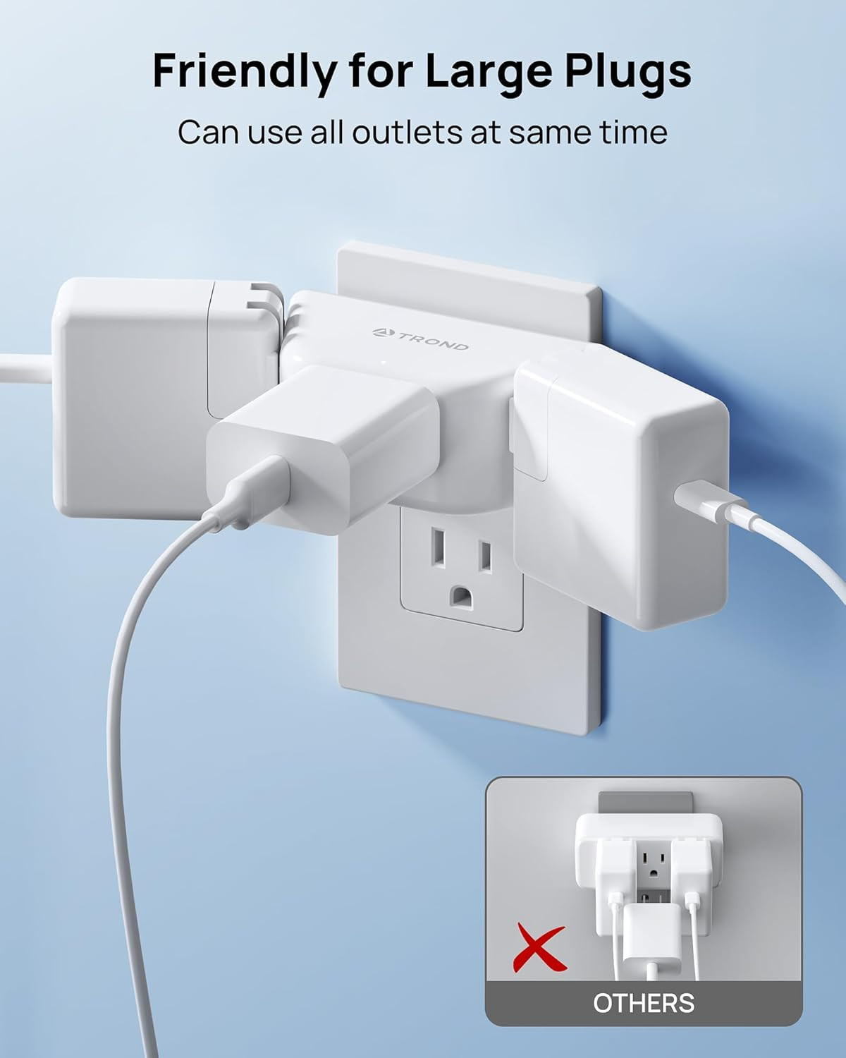 Multi Plug Outlet Extender 2 Pack – Electrical Wall Splitter, 3 Way Angled Wall