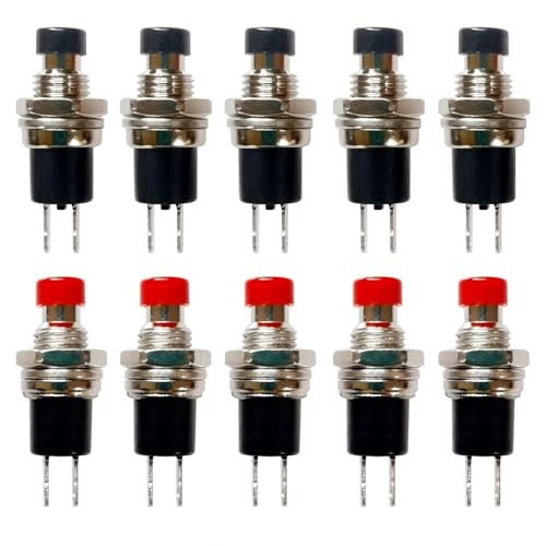 PBS-110 12 Pcs 7mm SPST Momentary Mini Push Button Red Black Normal Closed