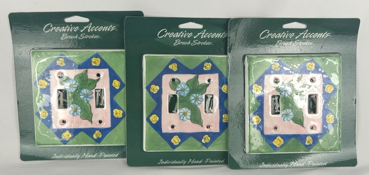 Vtg 90s Floral Creative Accents Lot Of 3 Hand Painted Double Light Switch Cover