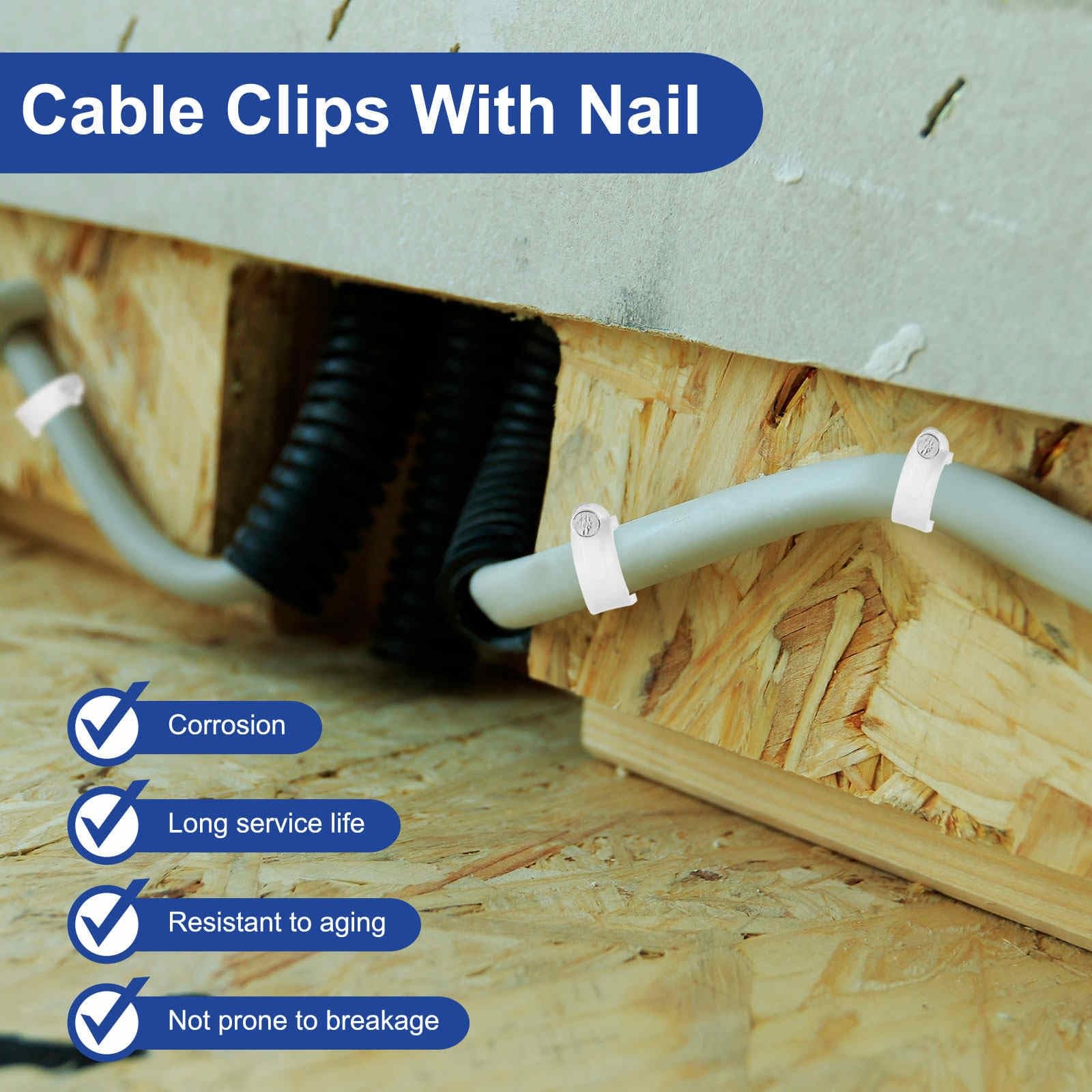 HARFINGTON 100pcs Cable Clips 5mm Half Clamp J-Hook with Nail Circular White