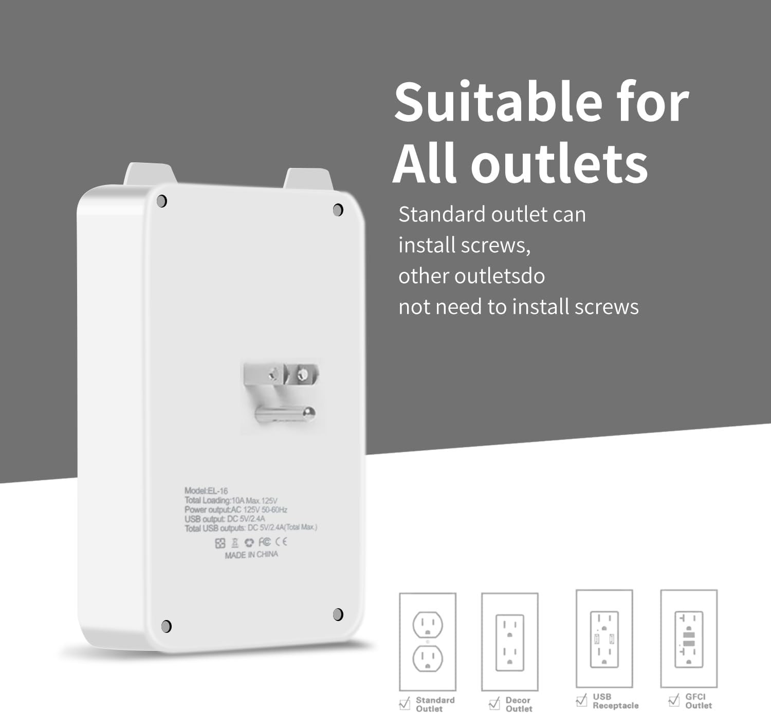 6 Outlet Extender Surge Protector Multi Plug Wall Adapter USB C Charger Ports