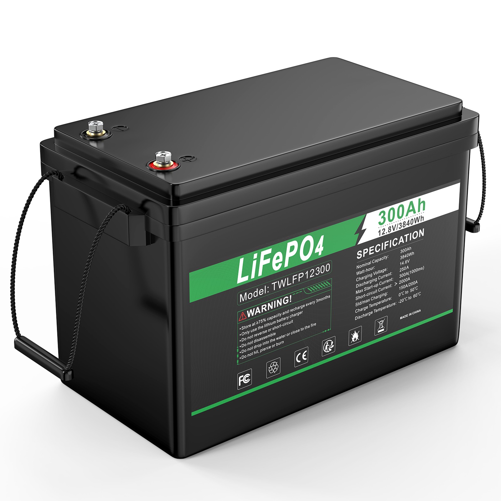 12V 300Ah lifepo4 lithium Battery BMS Deep Cycle Solar For Off-grid RV Marine US