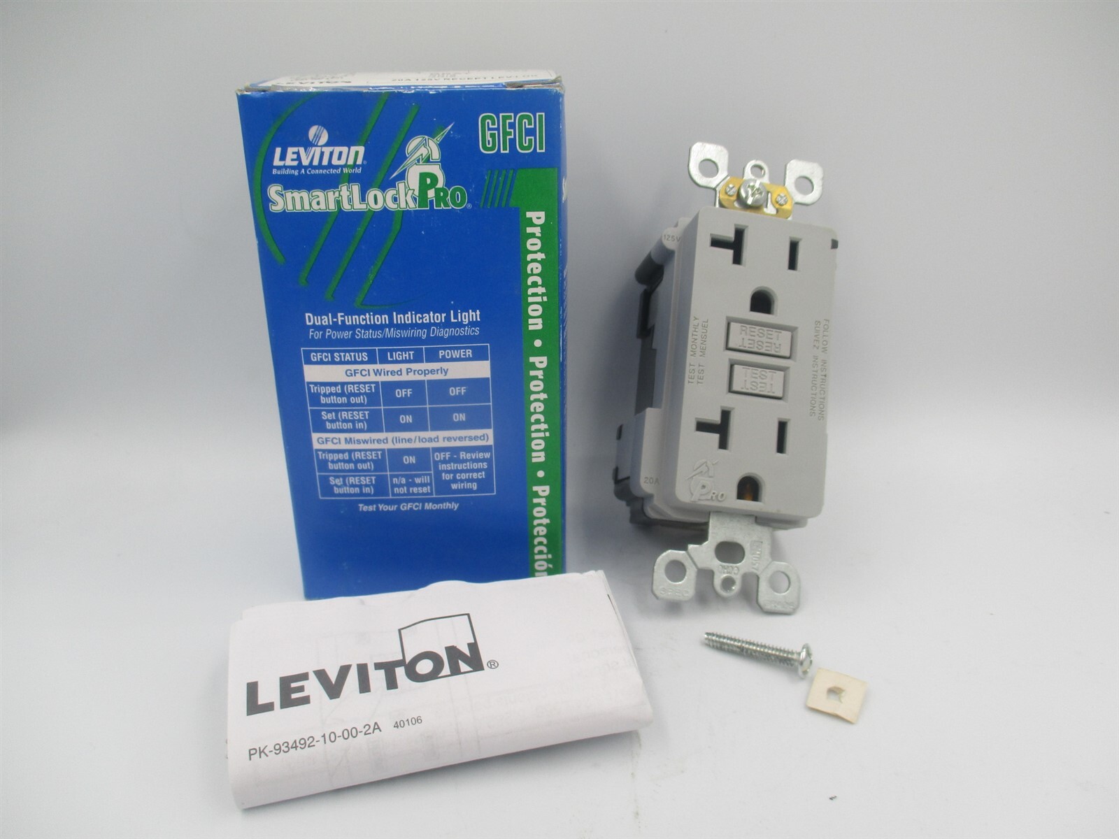 Leviton (M7899-GY) 20 Amp 125 Volts 2-Pole SmartlockPro GFCI Duplex Receptacle