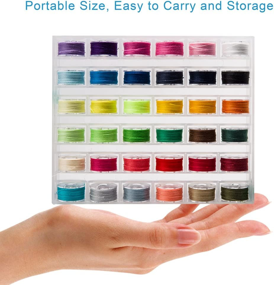 36Pcs PreWound Bobbins Set with Case for Sewing Machines Assorted Colors