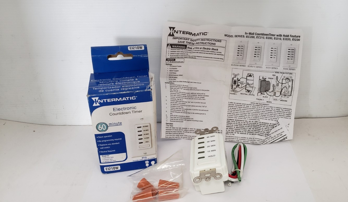 INTERMATIC EI210W (EI210) ELECTRONIC COUNTDOWN TIMER, 10-60 MIN, 15A 120VAC, NIB