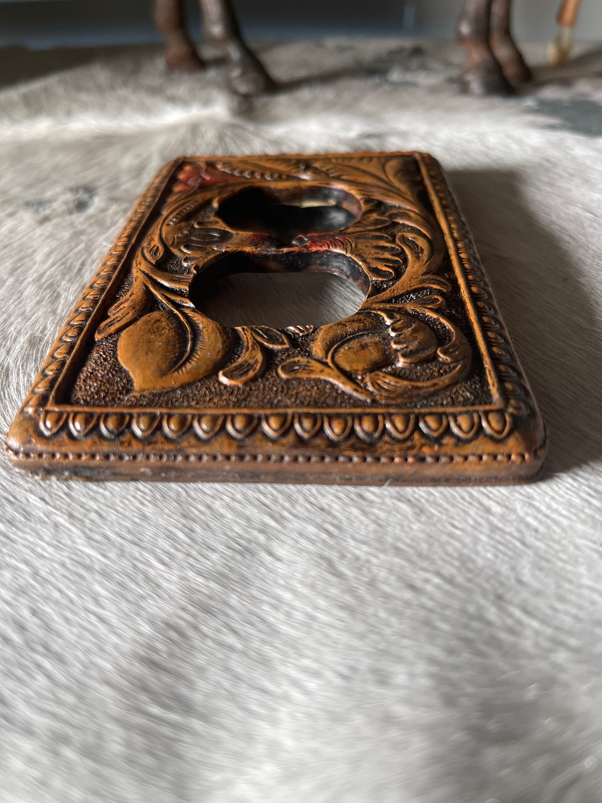 Western Outlet Cover 5.25 x 3.5 in Leaves Resin Brown No Screws Any Room