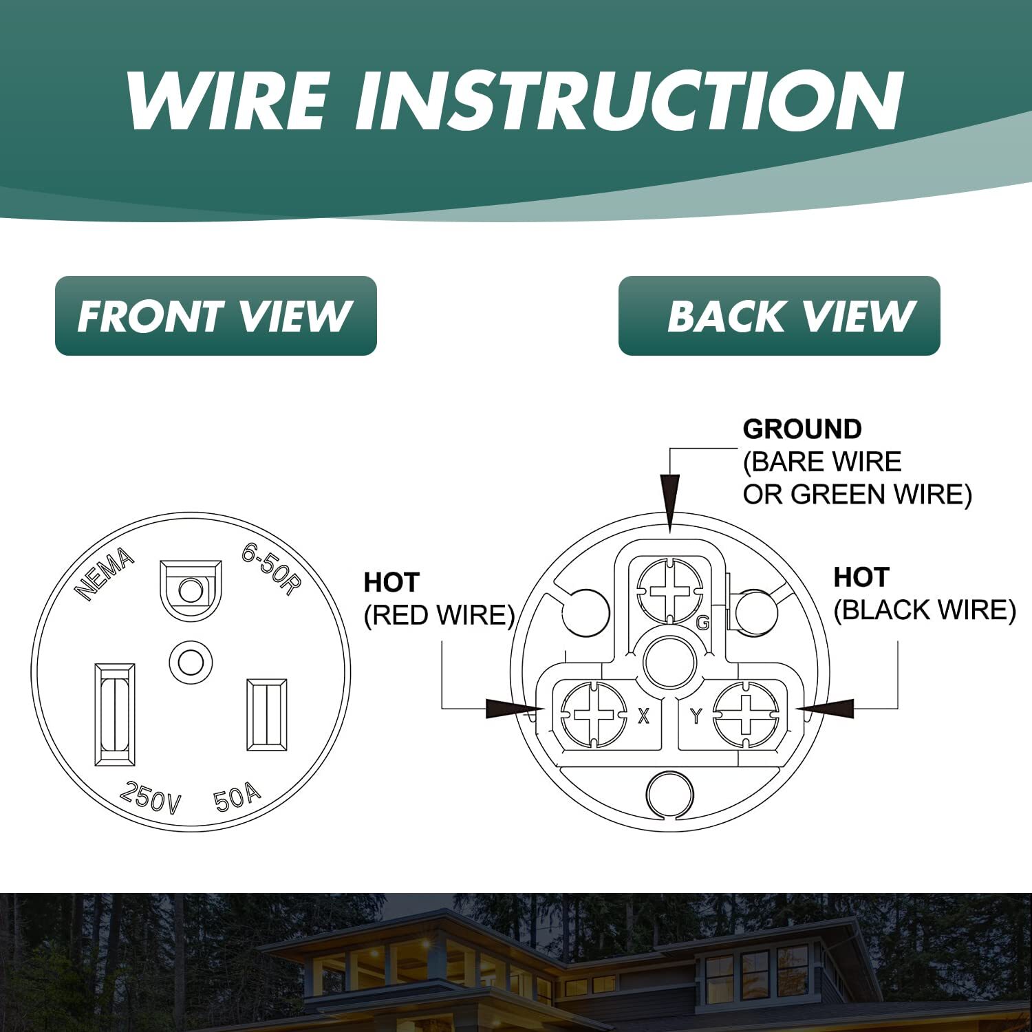 NEMA 6-50R Receptacle Outlet 50 Amp Flush Mounting，3 Wire 125/250V，Micmi Black