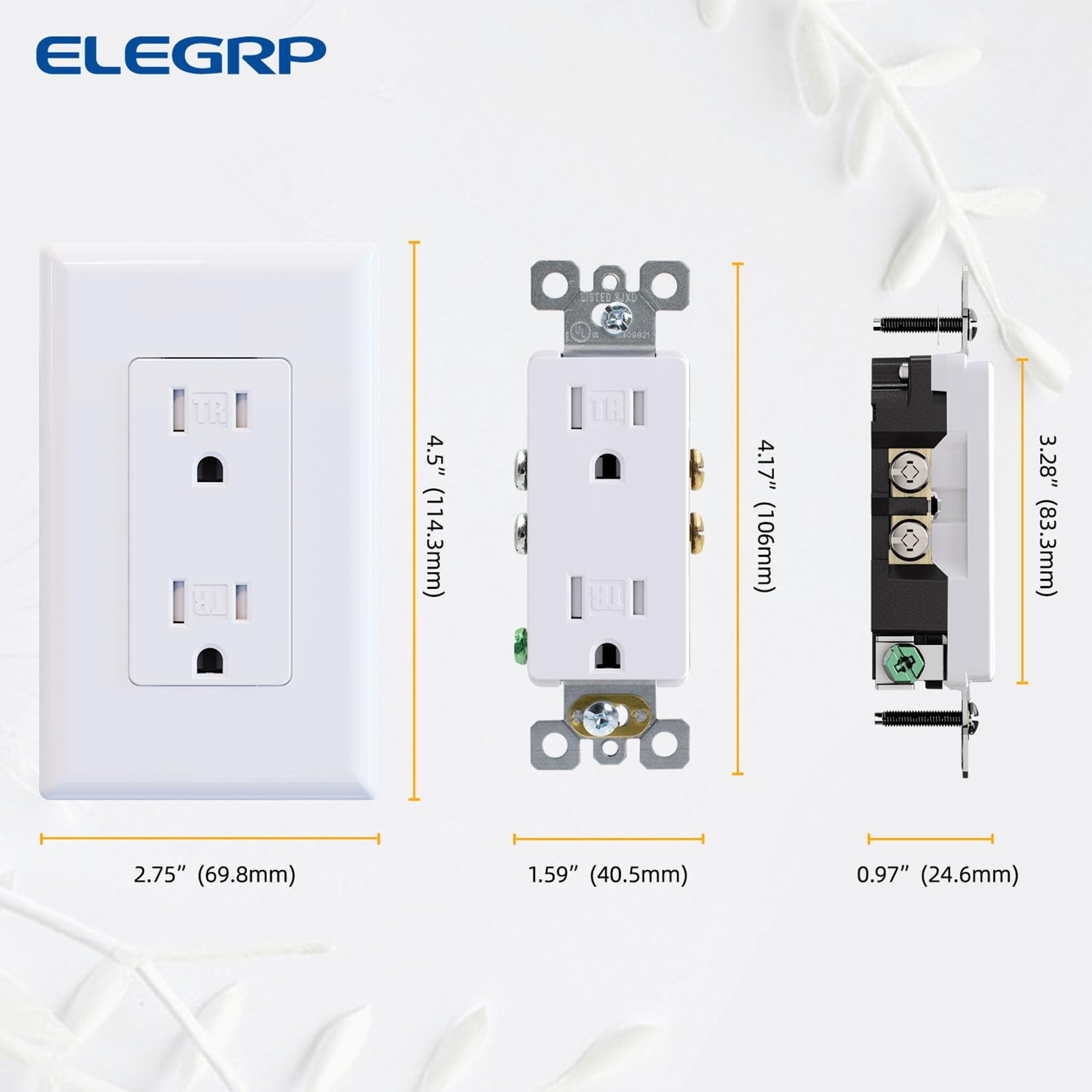 10 Pack Glossy White Receptacle Outlet, 15A 125V, Tamper Resistant, Screwless