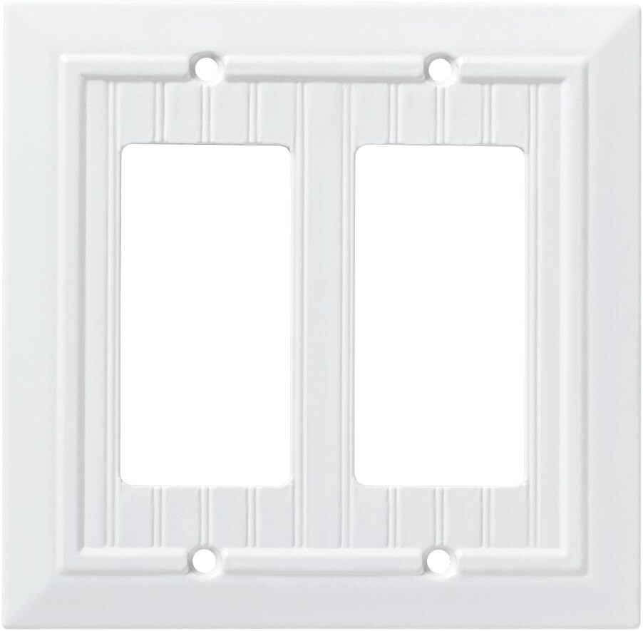 White Double Decorator Wall Plate Double GFCI Gang Beadboard