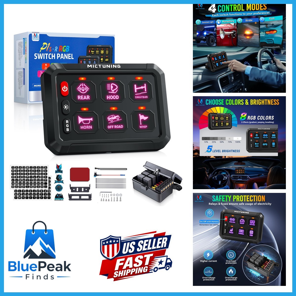 MICTUNING 6 Gang RGB Switch Panel P1s-R Universal for Car Truck SUV ATV Boat