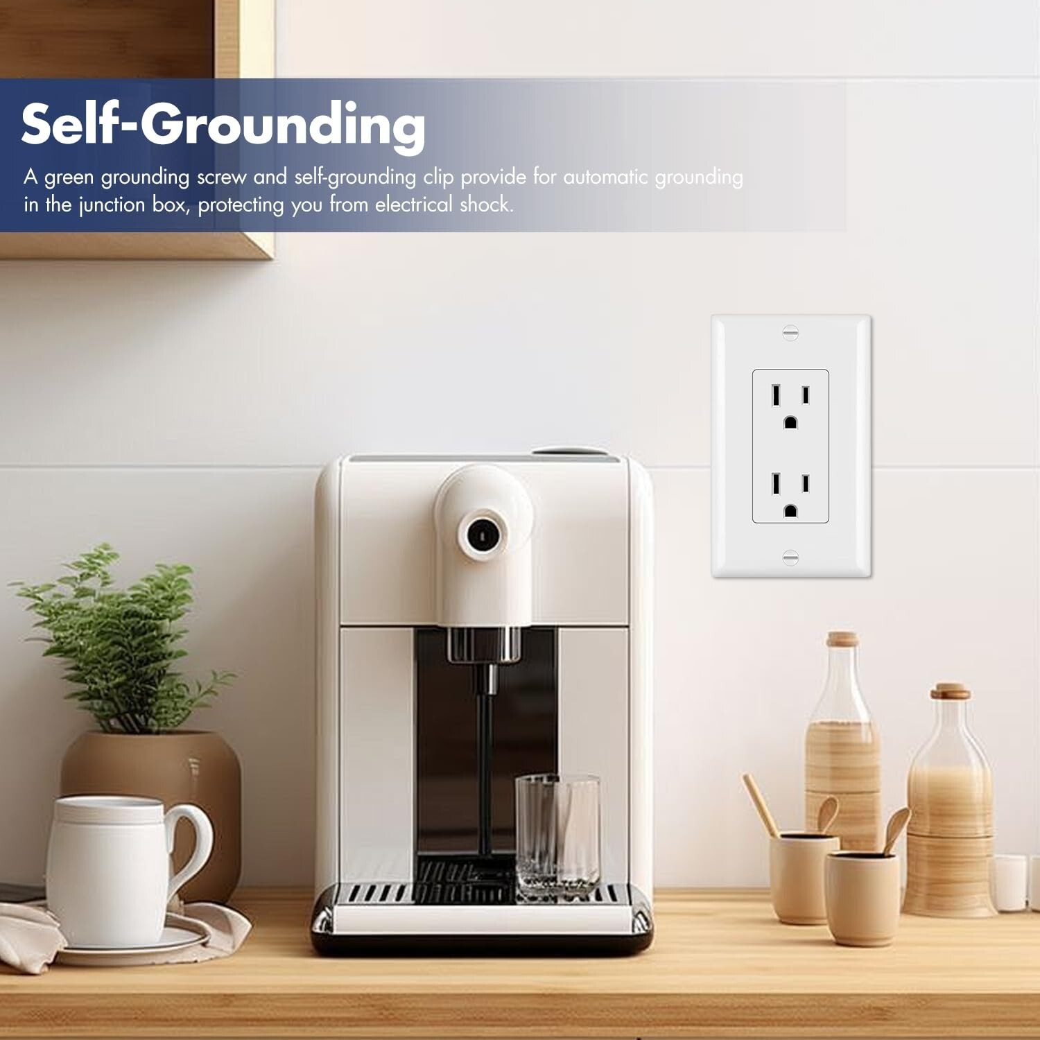 50Pack Outlet Socket, Decora Duplex Receptacle 15 A, 125 V,Non-Tamper Resistant