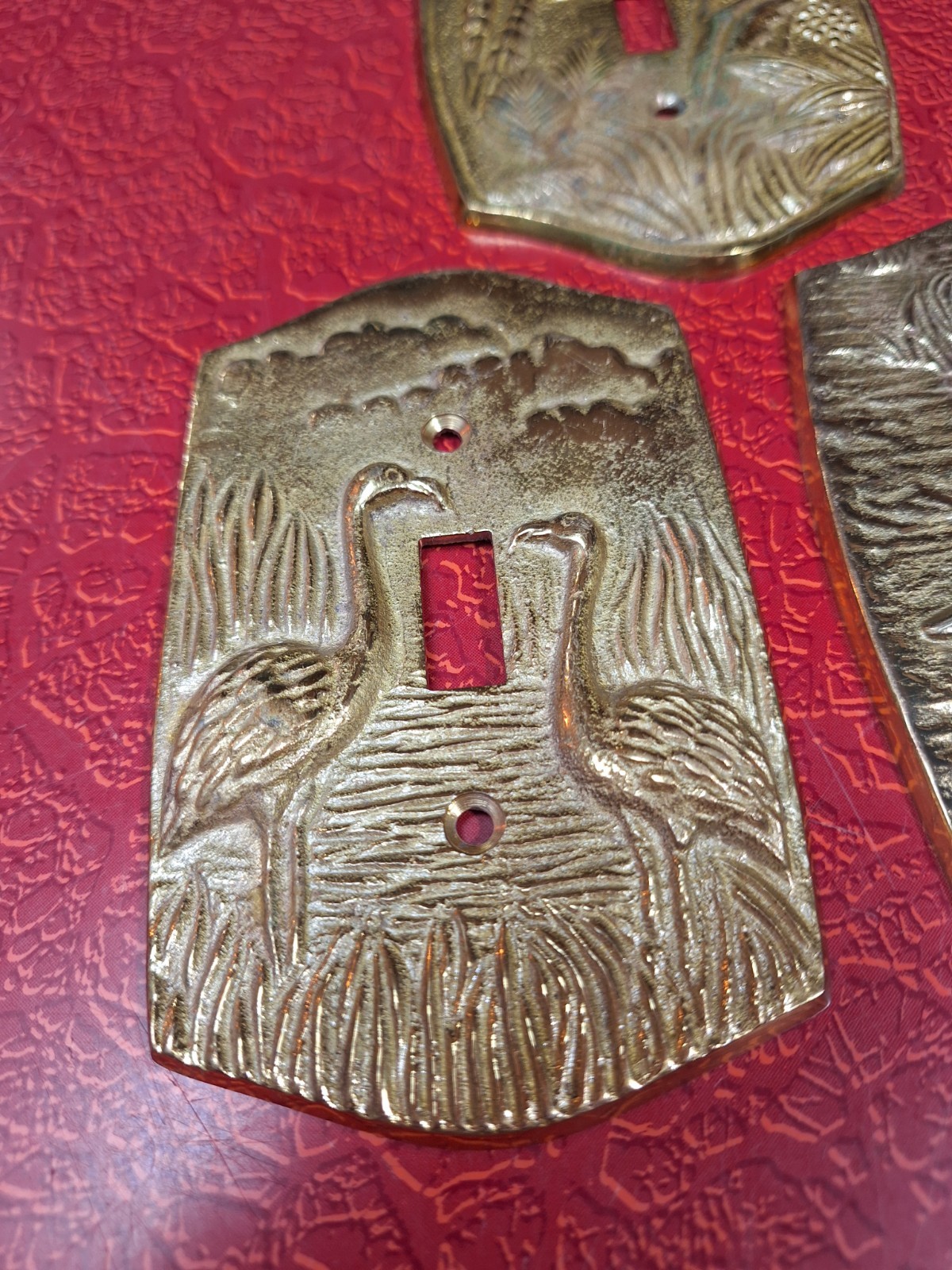 Lot of 3 True Vintage 1980s Solid Brass Switch Plate Covers Ducks Herons Palms
