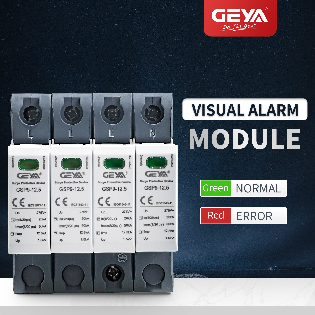 GEYA SPD 4P 3P+NPE AC275V Surge Protector Arrester 12.5KA T1+T2 50KA Lighting