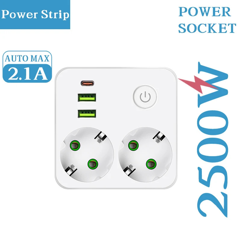 EU Plug Outlet 2 Sockets Multitap Wall Power Strip Electrical Socket No Extensio