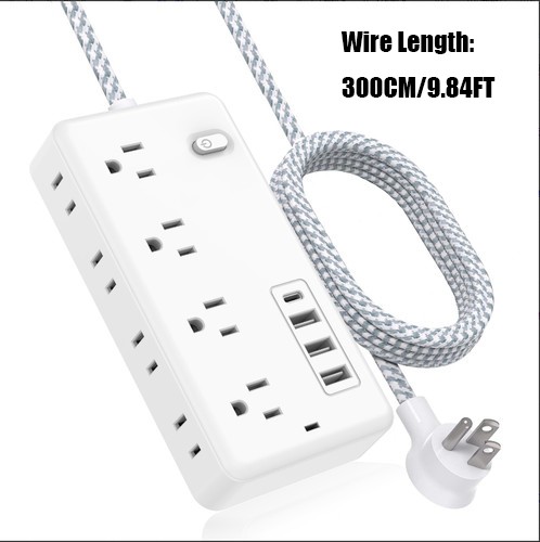 Multi Outlet Power Strip with USB C Charger 5/10FT Extension Cord Flat Plug US