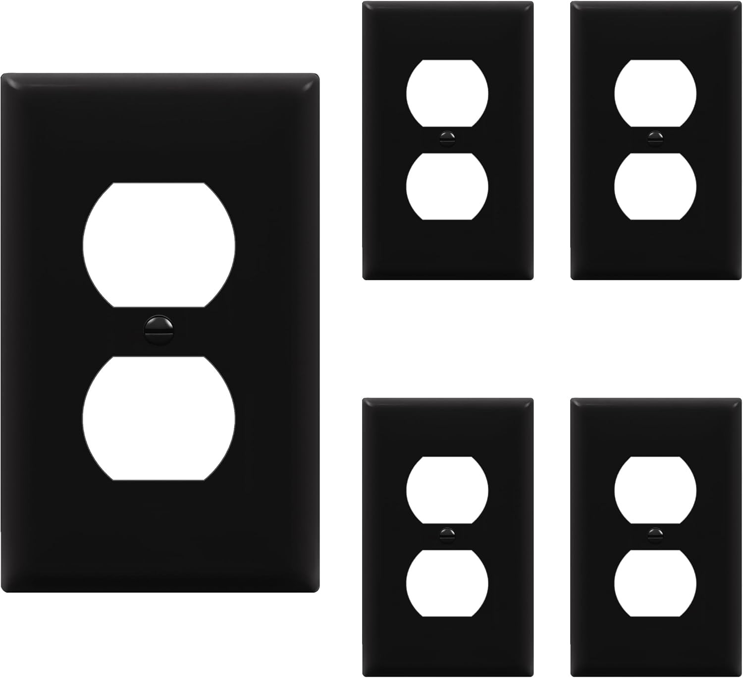 Duplex Outlet Wall Plate, 1-Gang, Unbreakable Polycarbonate, Black, 5 Pack