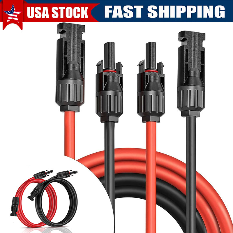 Black+Red 10 AWG Solar Panel Extension Cable Silicone Flexible Wire Connectors