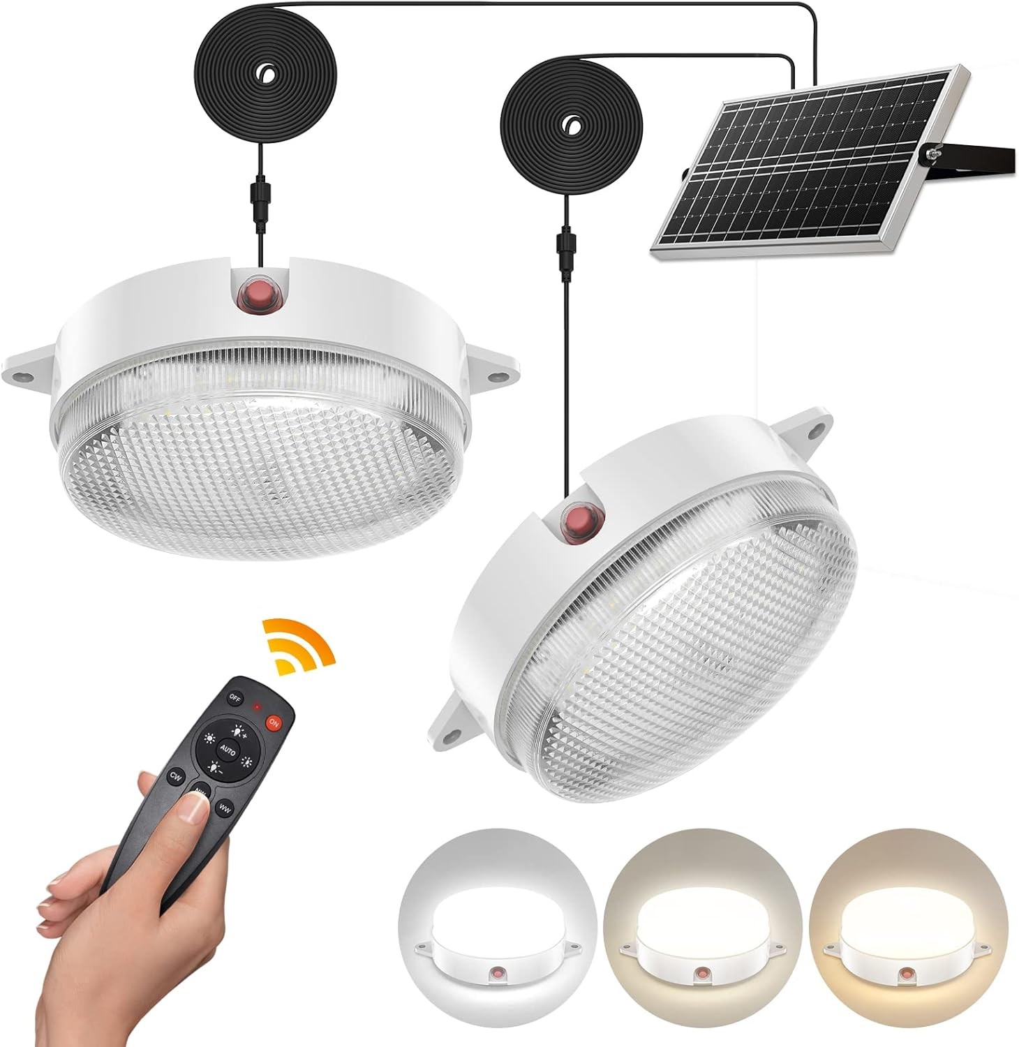 2-Pack Solar Ceiling Lights, 120LED Indoor/Outdoor Shed Lights with Remote