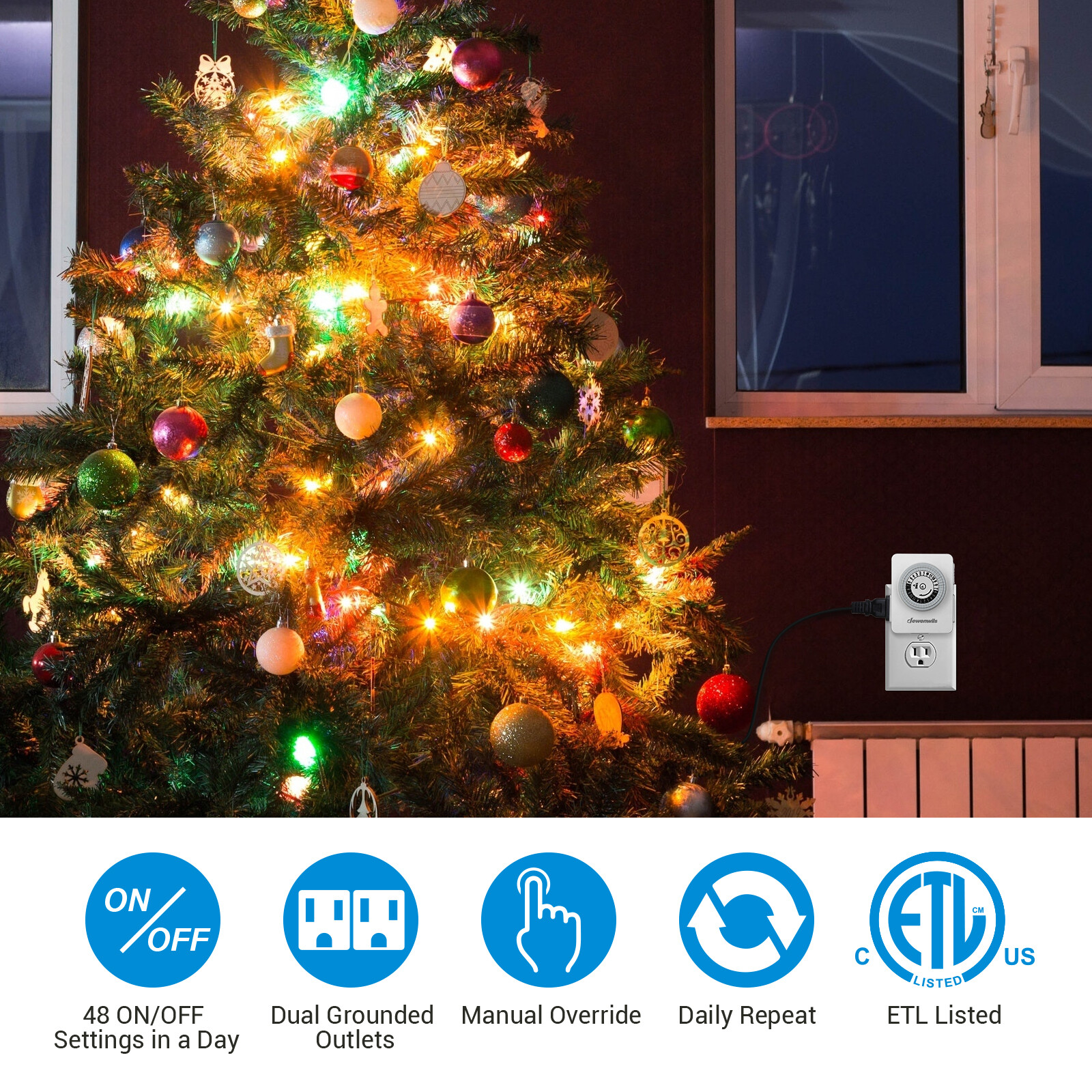 DEWENWILS 2x Indoor 24 Hours Plug InOutlet Electrical OutletsTimer Light Switch