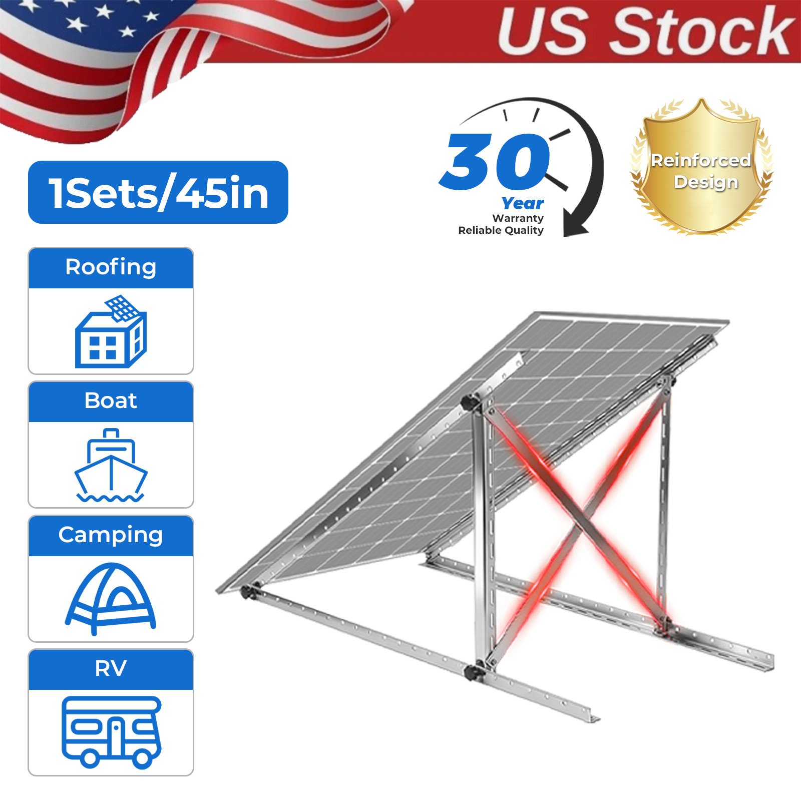 Solar Panel RV Tilt Mount Brackets Rooftop Flat Surface Adjustable Frame