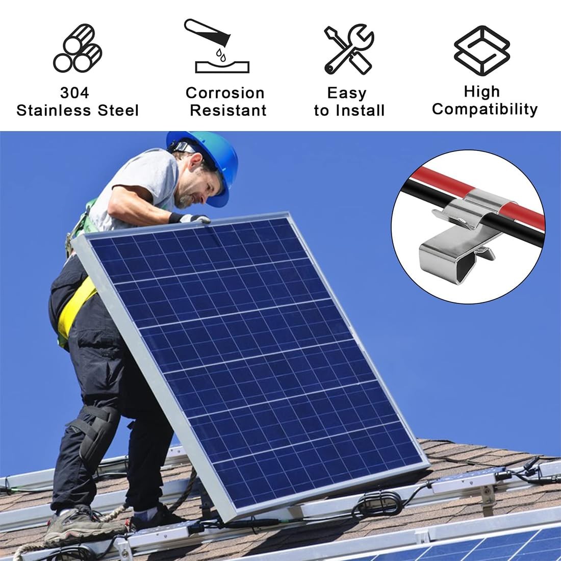30PCS Trailer Frame Wire Clip Stainless Steel Metal Cable Clips Solar Panel Clip