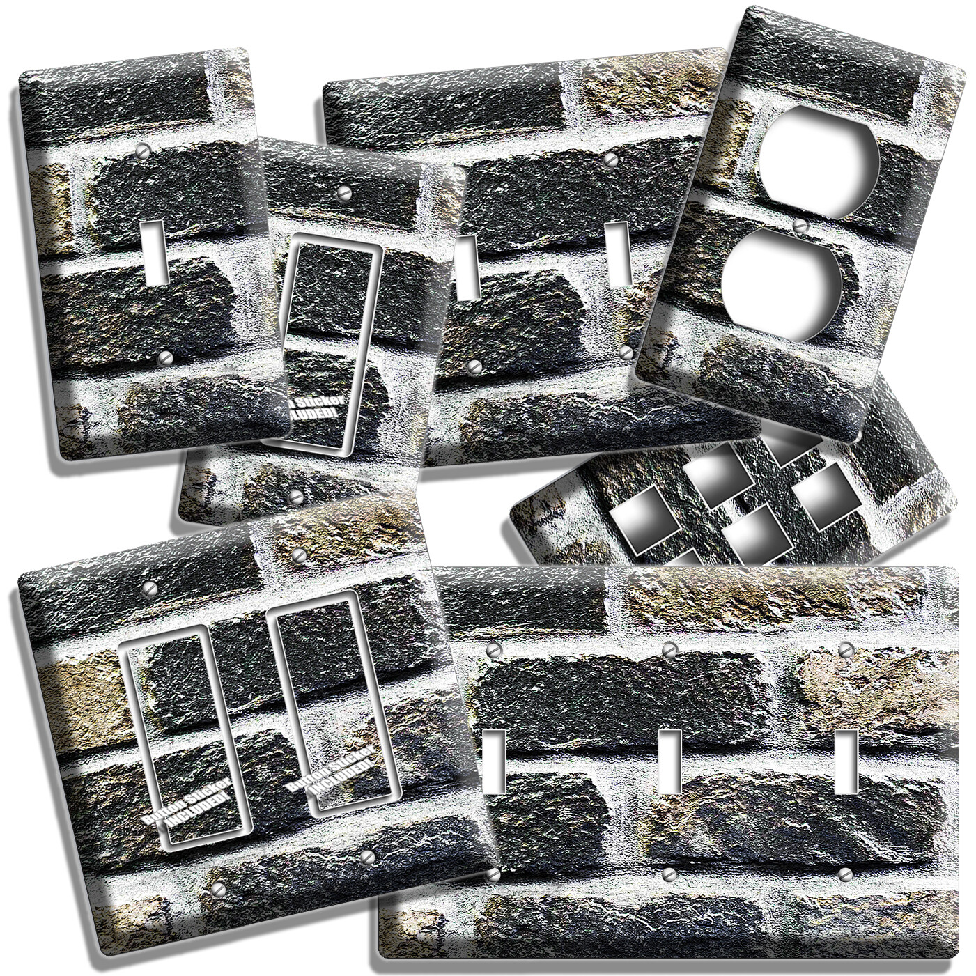RUSTIC GRAY BLACK BRICK STYLE LIGHT SWITCH OUTLET WALL PLATE MAN CAVE ROOM DECOR